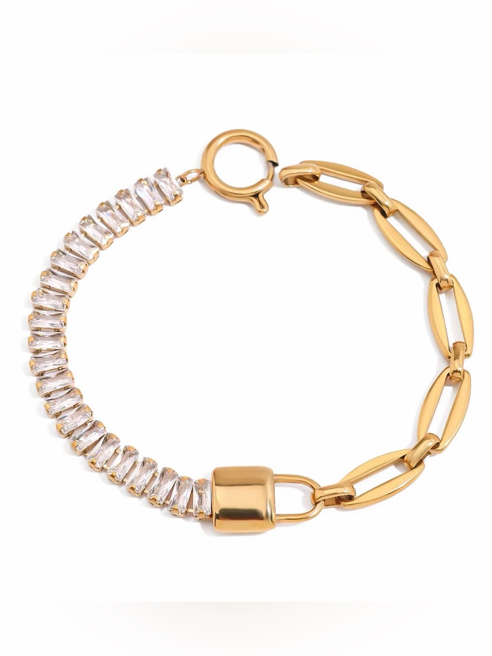 18K Gold Plated Baguette Crystal Paperclip Chain Bracelet